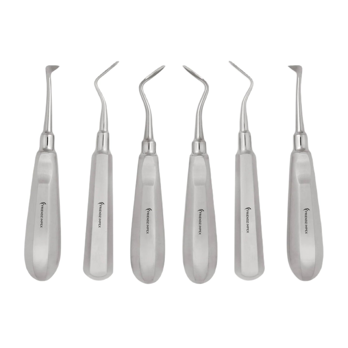 SET OF 6 PASSIVATED DENTAL SURGERY SPEAR SPADE SHAPE CONCAVE ROOT TIP ELEVATORS.
