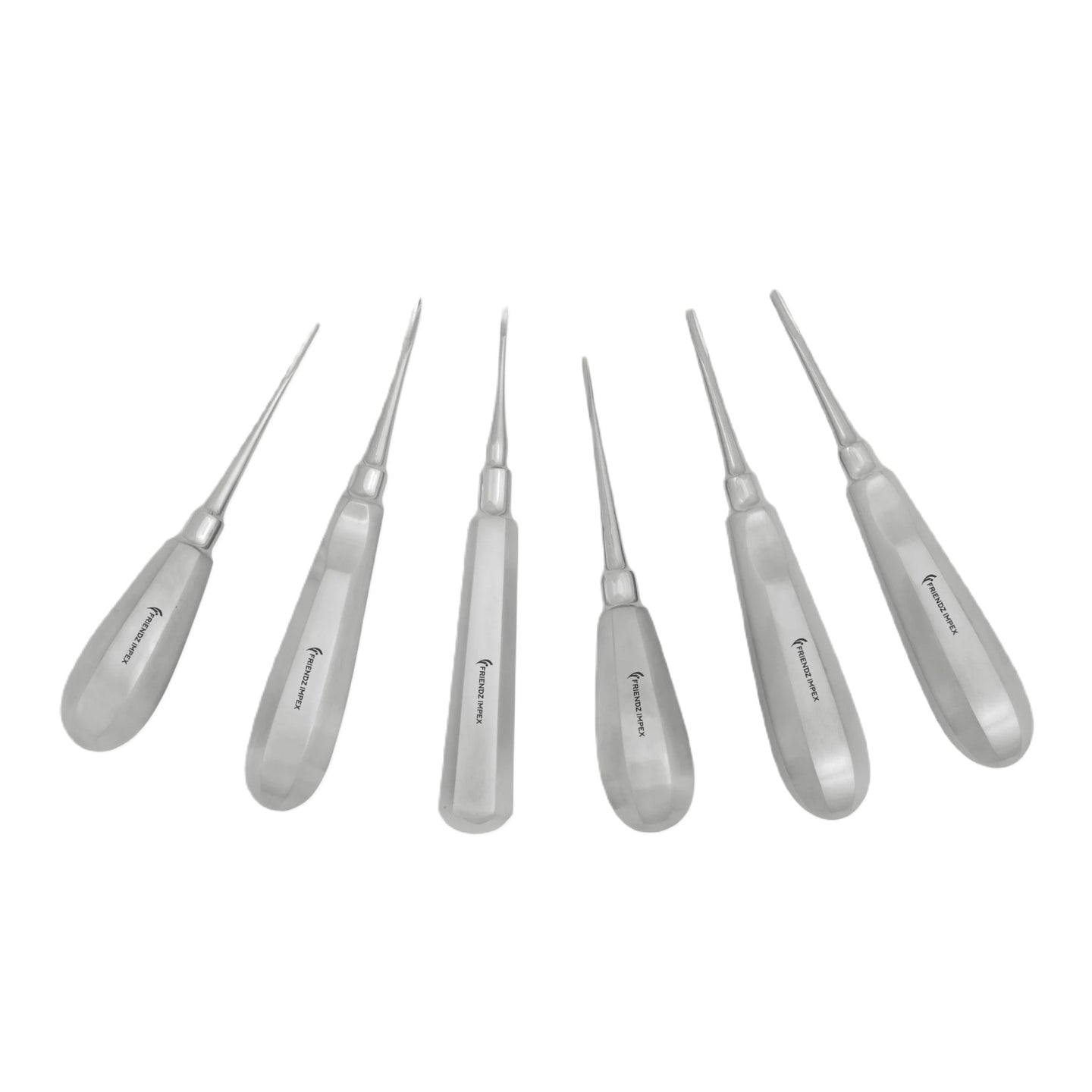 Set Of 6 Dental Luxating Elevators Straight Curved Shank Surgical Extraction Kit.