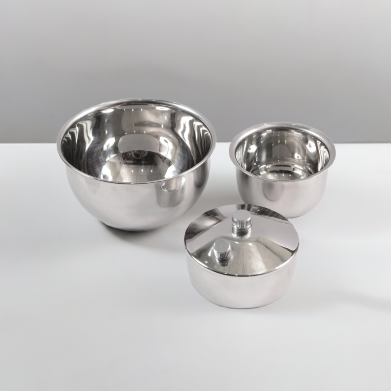 3 STAINLESS STEEL SURGICAL BOWL.