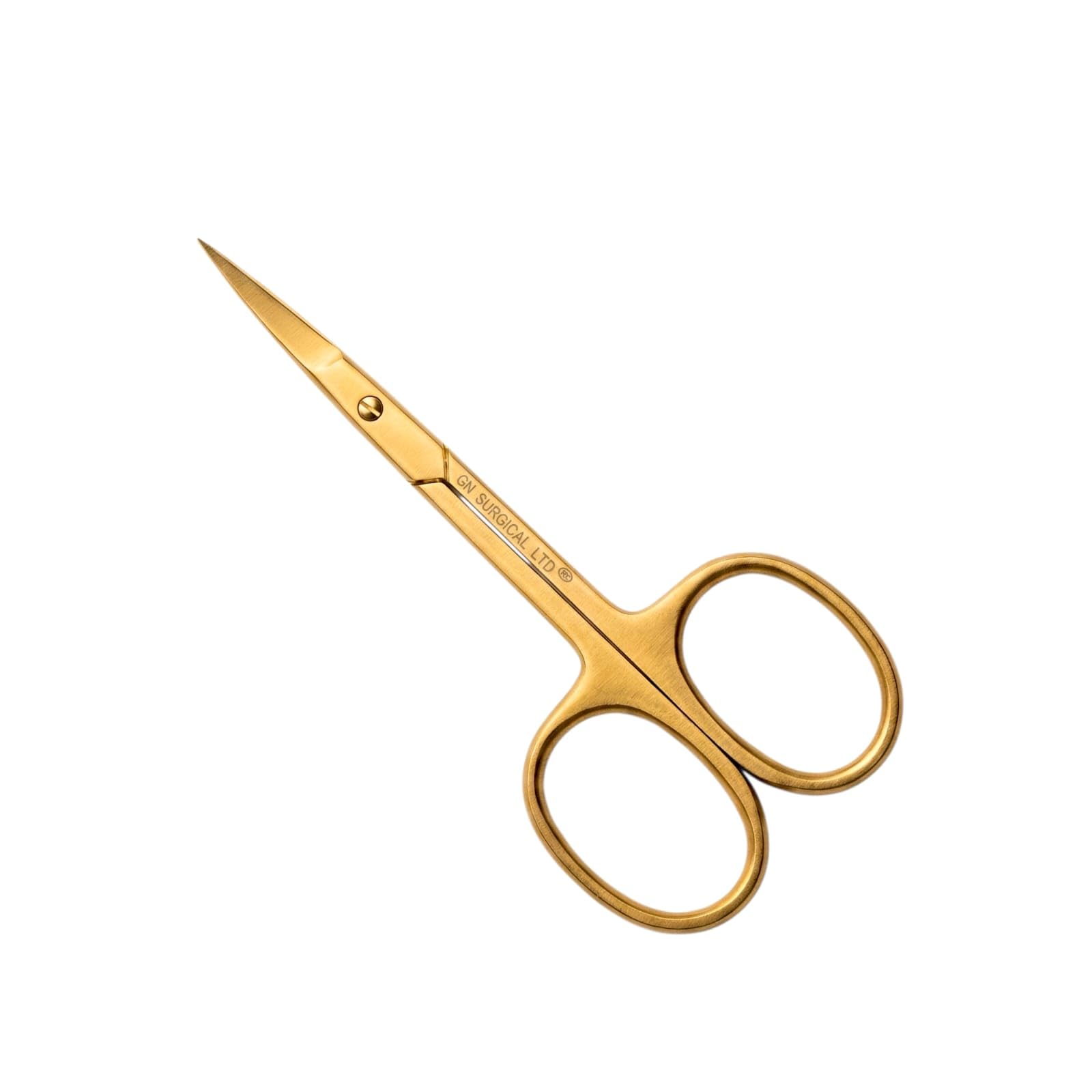 Scissors, Professional Stainless Steel Curved Cuticle Sharp Dead Skin Scissors Pointed for Trimming Eyebrows, Nose Hair, Manicure, Finger & Toe Care, Titanium Gold