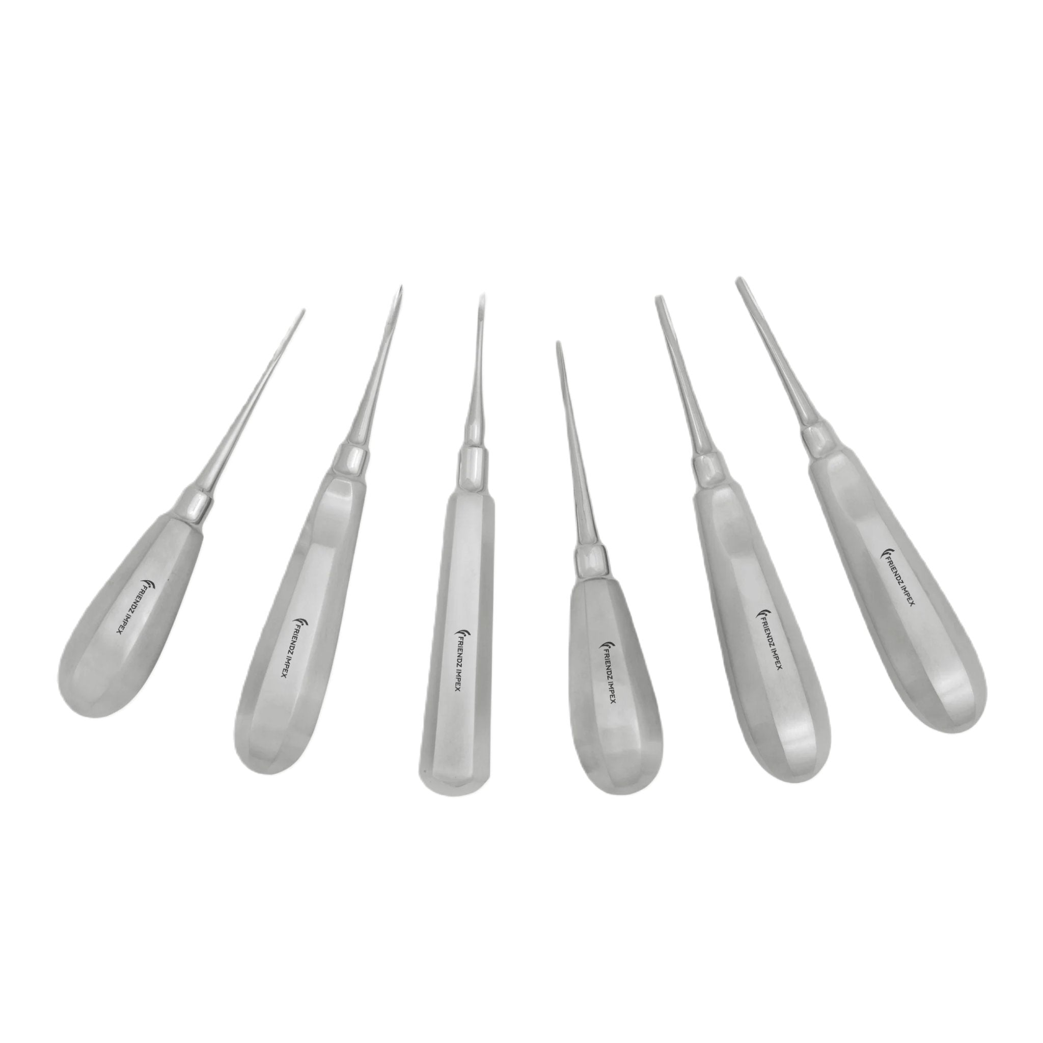 Set Of 6 Dental Luxating Elevators Straight Curved Shank Surgical Extraction Kit