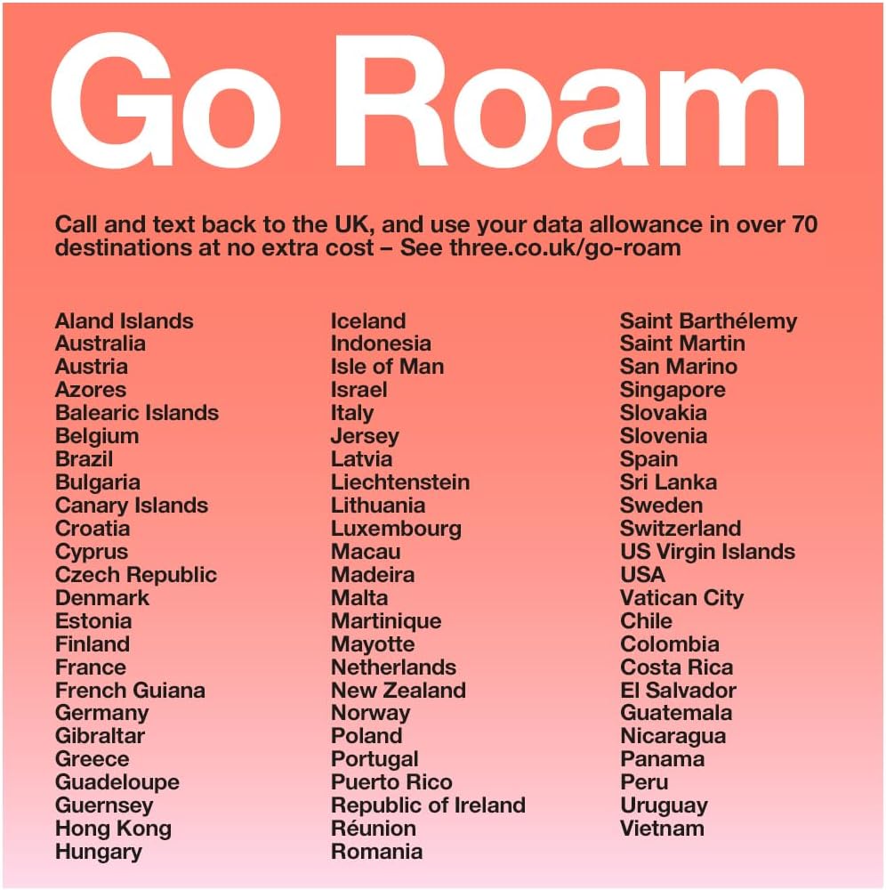 Three UK Go Roam – use data in 70+ countries