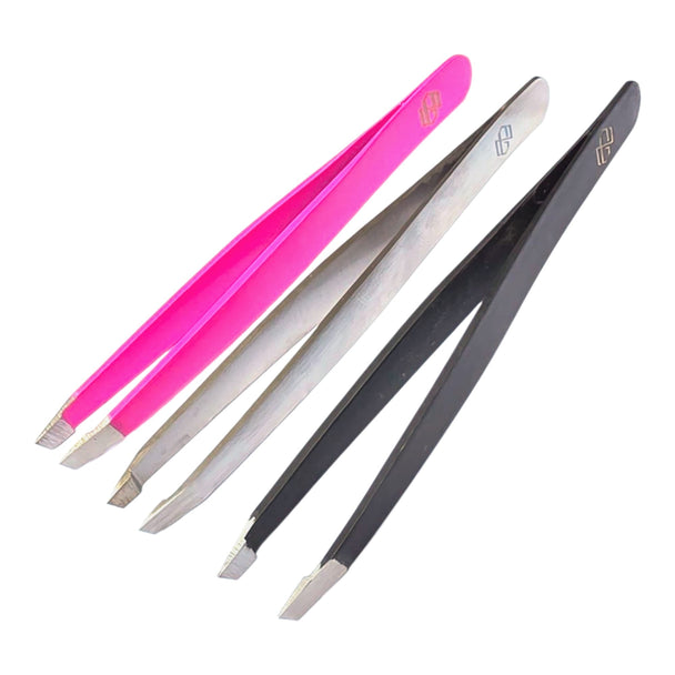 Professional Eyebrow Tweezers Set, Stainless Steel, Slant Tip, 13 cm, Pink, Silver, Black, Precision Plucking G.N SURGICAL LTD Health & Beauty:Nail Care, Manicure & Pedicure:Nail Care Tools:Manicure & Pedicure Tools & Kits GN SURGICAL LTD